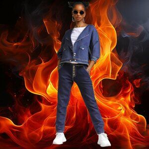 Ellery Monroe Blue Indigo Button Yellow Accent Overstitch Straight Jeans, Size 2